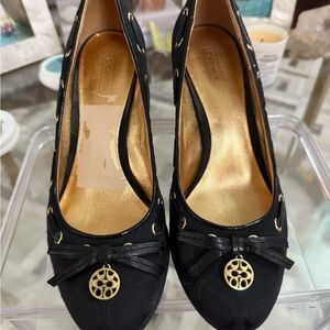 Coach Black and Gold Wedges with Detailing